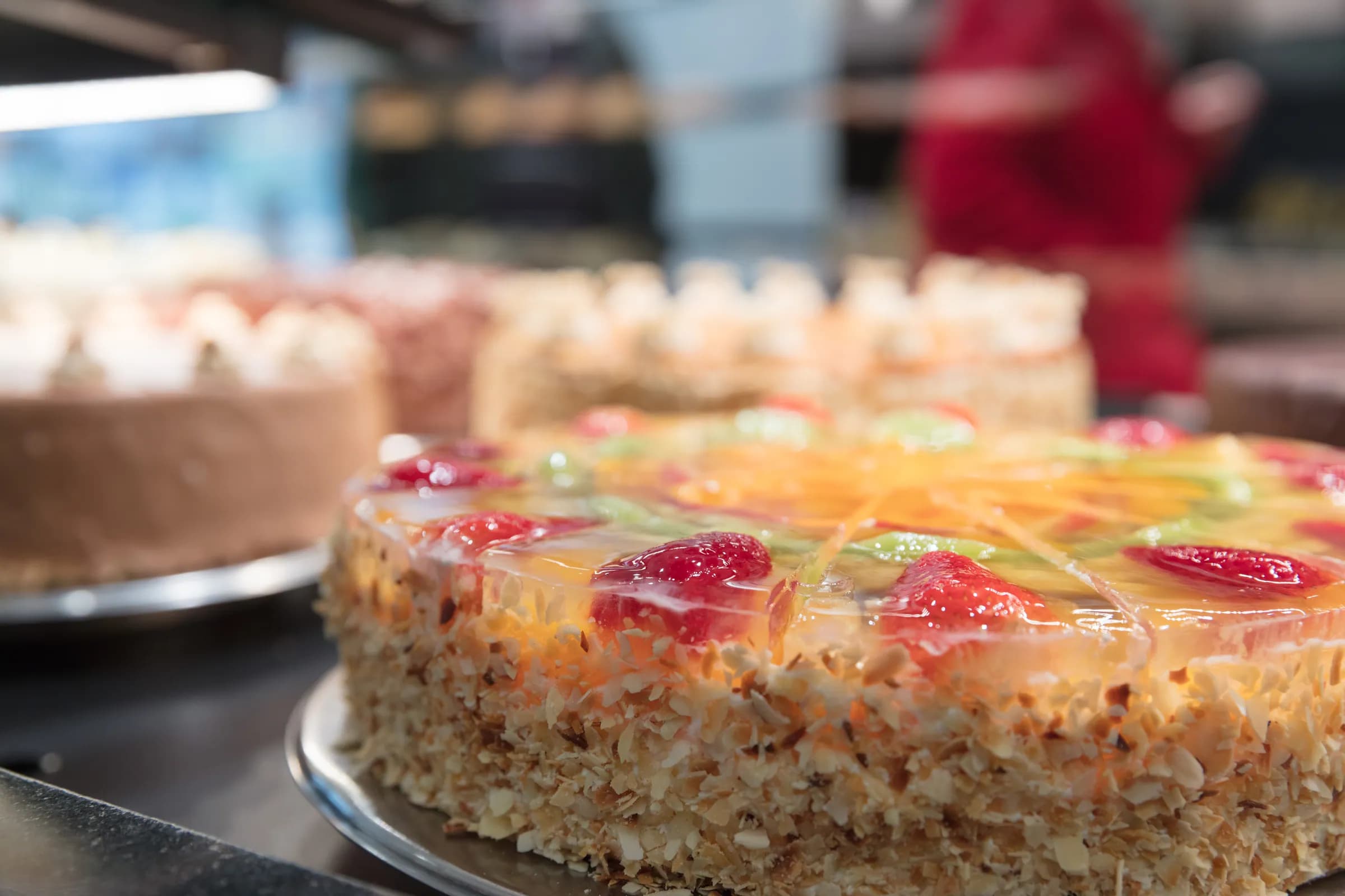 Obsttorte in der Auslage